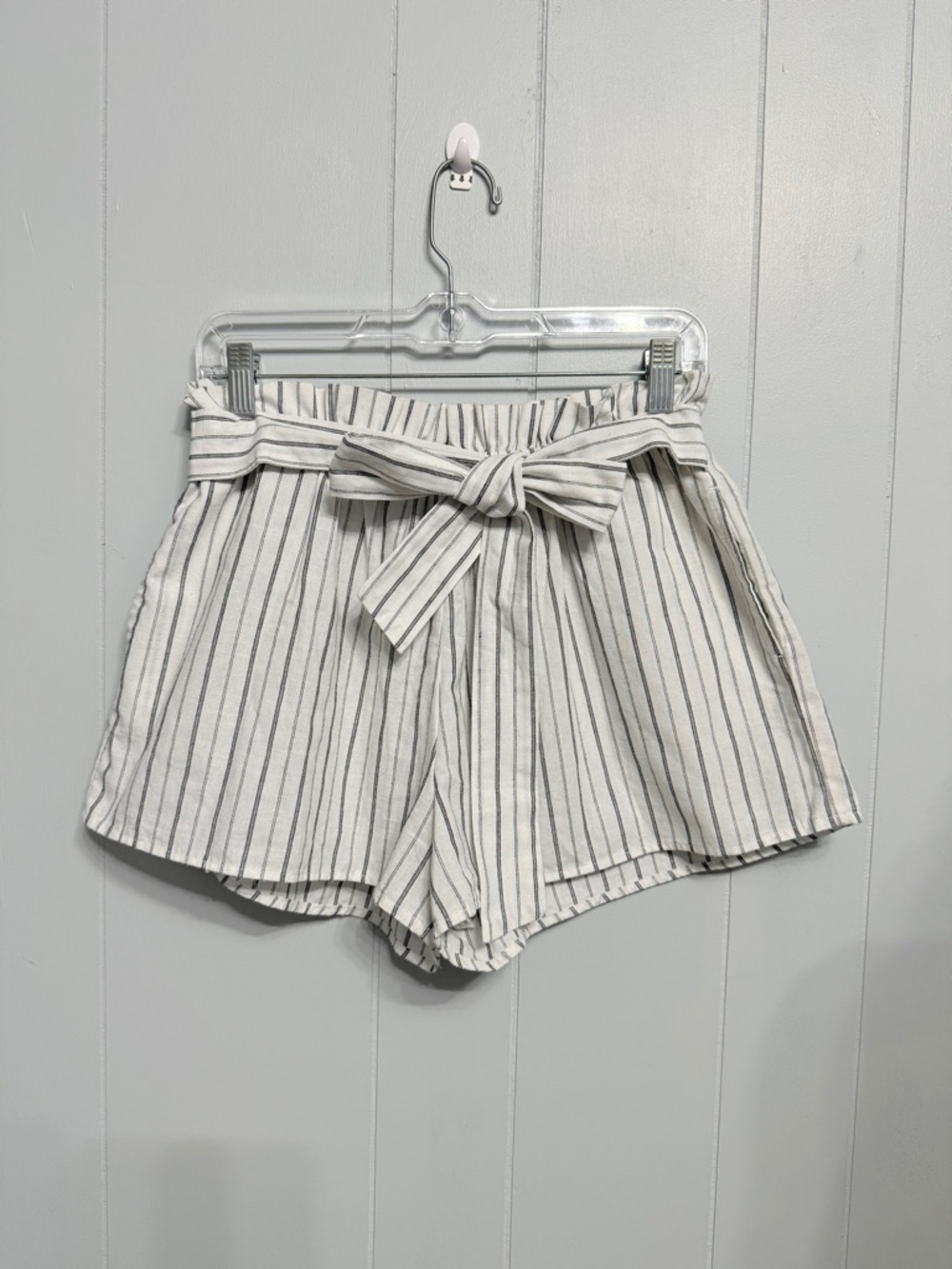 Striped Paperbag Waist Tie Shorts - White/Black